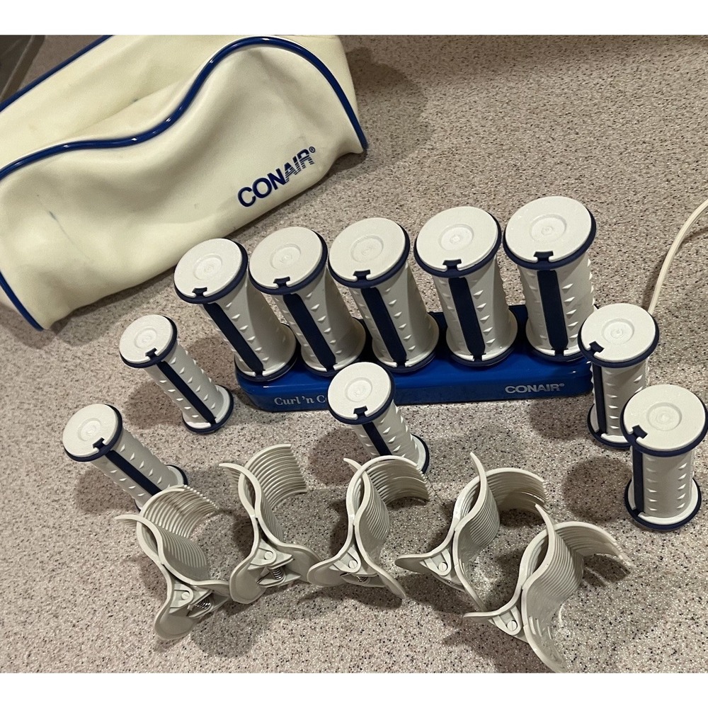 Conair Vtg Curl n Carry Travel Setter Hot Rollers 5 Large Clips Case Prom Bride